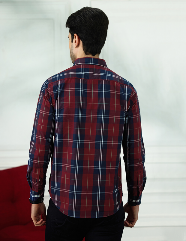 Brick Red Grid Cotton Check Shirt